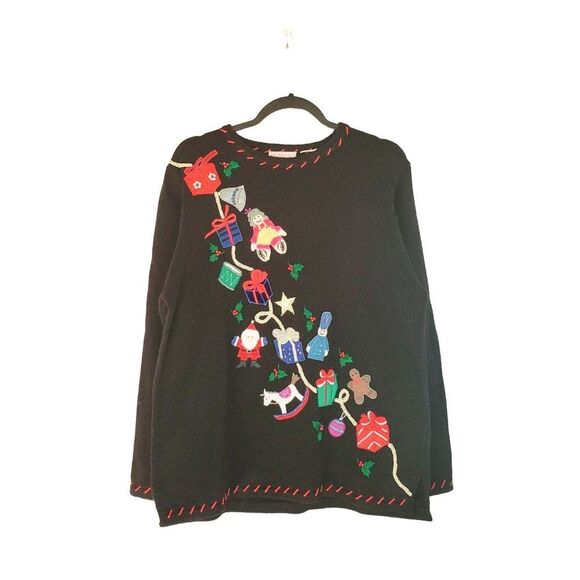Vintage Basic Editions Womens Sweater Black XL Christmas Plus Size  Embroidered - Picture 9 of 9